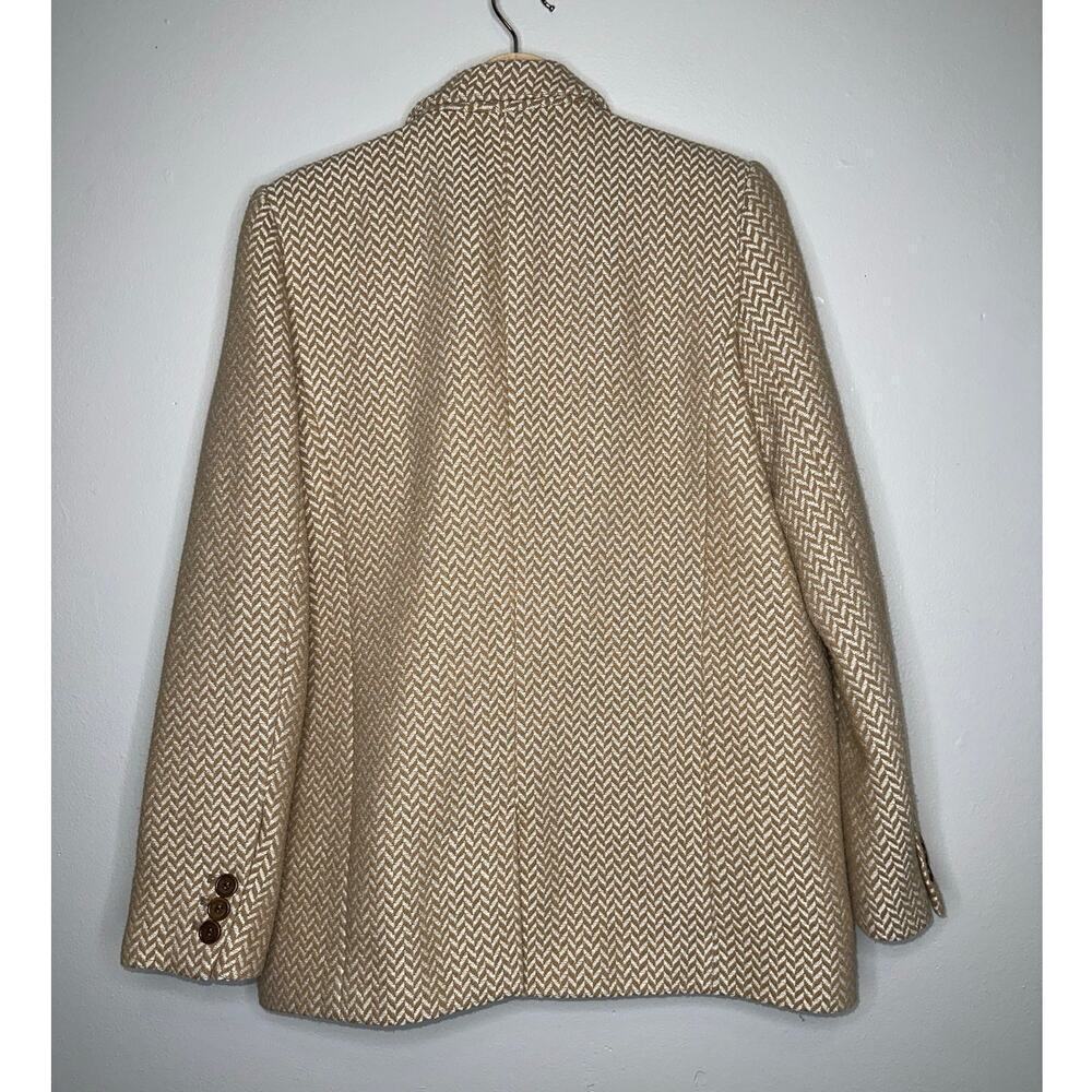 Anine Bing Oversized Fishbone Blazer Tan/White Herringbone Print Size Large - Picture 9 of 10